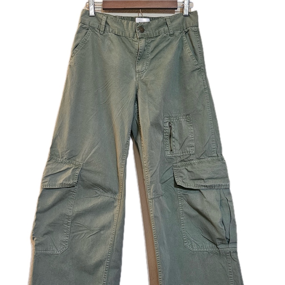 BDG Cargo Pants Womens 0 Green Wide Leg‎ Utility Pockets 100% Cotton Relaxed Fit